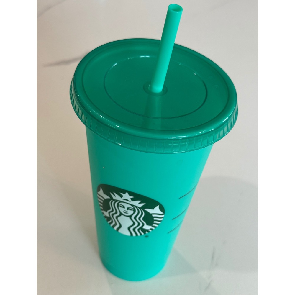 Starbucks 2020 Reusable Color‎ Changing Cold Cup Tumbler 24oz Green Teal Straw